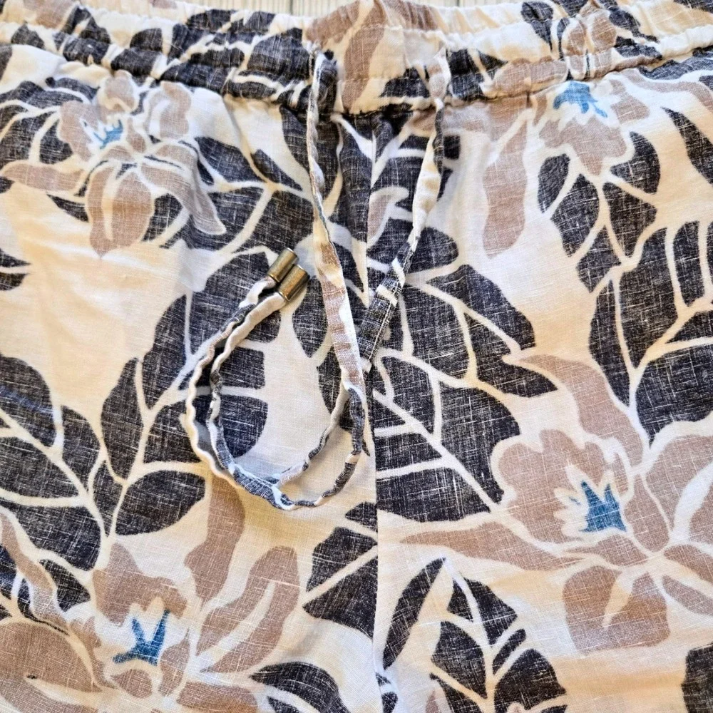 Tommy Bahama Mens Tropical 100%‎ Linen Floral Shorts White Blue Hibiscus Size M